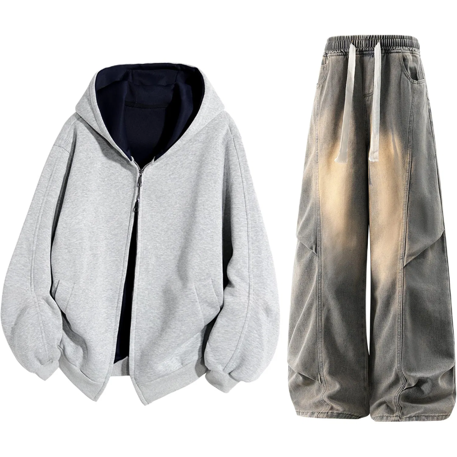 Детский комплект спортивного костюма с капюшоном и флисовой подкладкой Casual Sportswear, GWAF, White Heather Gray / Yellow Mud