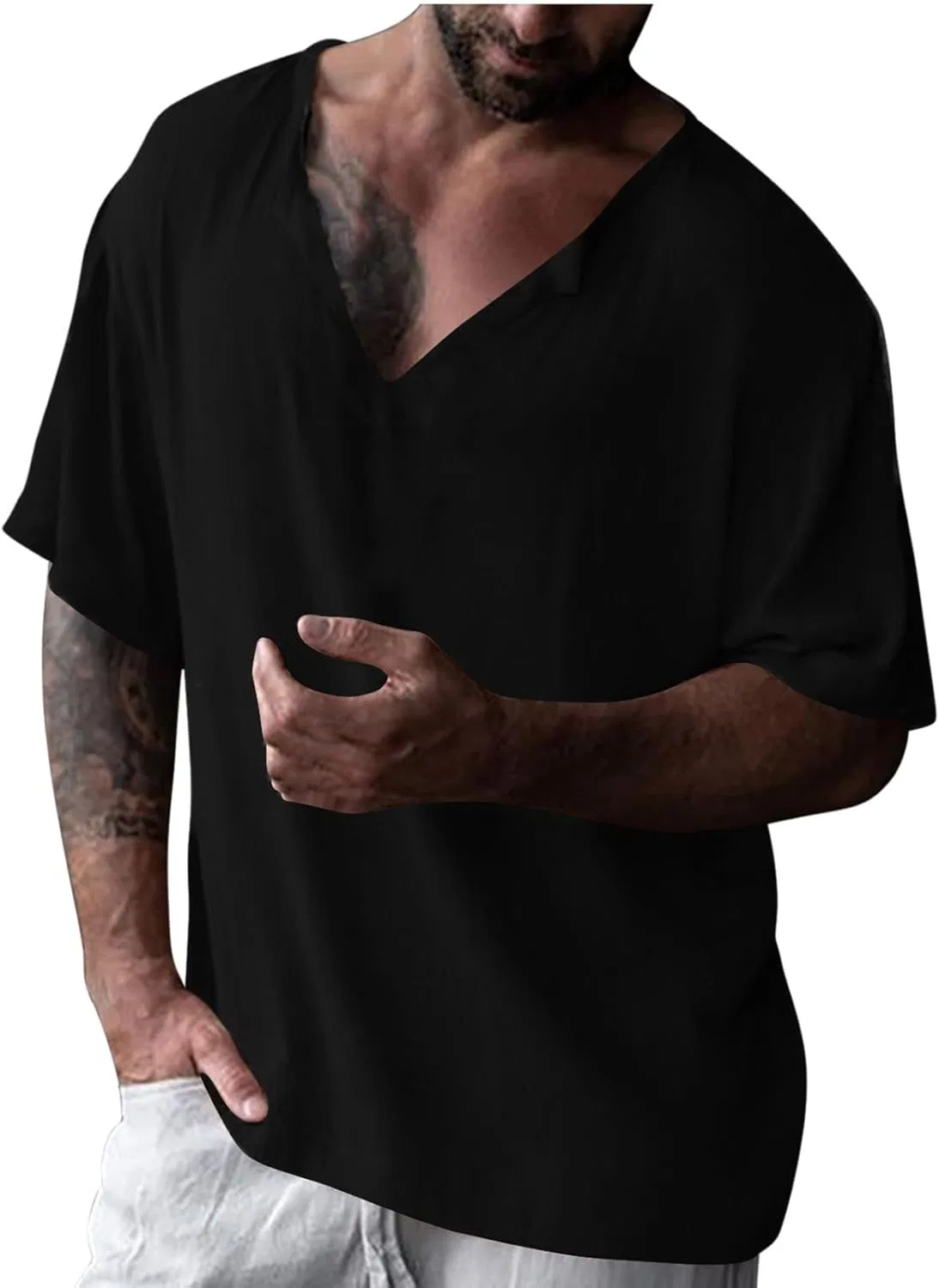Мужская свободная футболка с глубоким V-вырезом Oversized, Black — фото 2