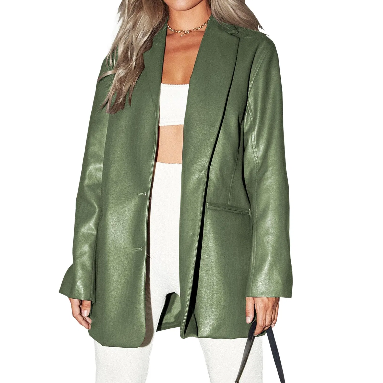 Женская куртка из искусственной кожи с принтом Motorcycle Trench Coat, green