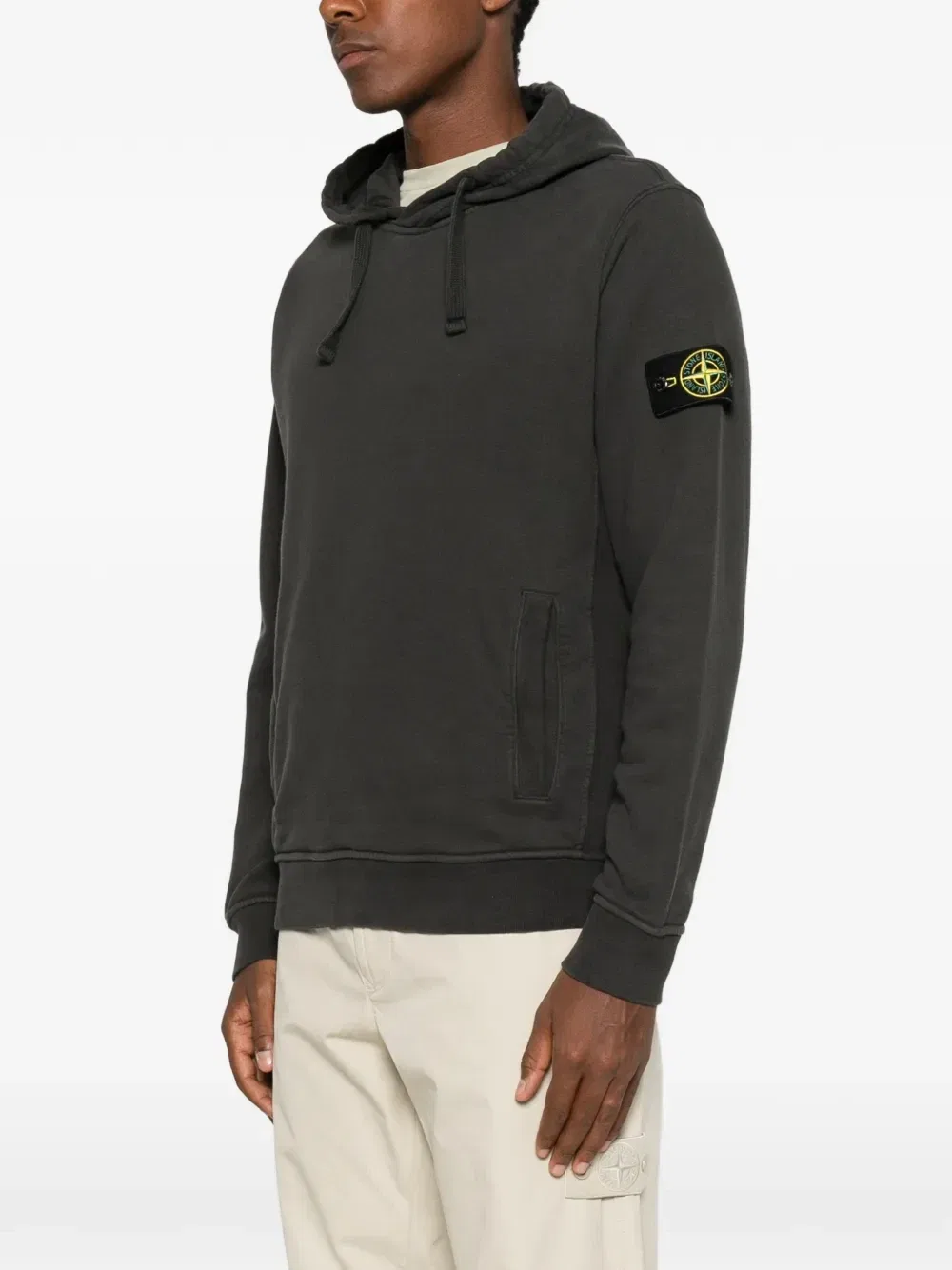 Худи на шнурках с логотипом-нашивкой Stone Island, серый — фото 3