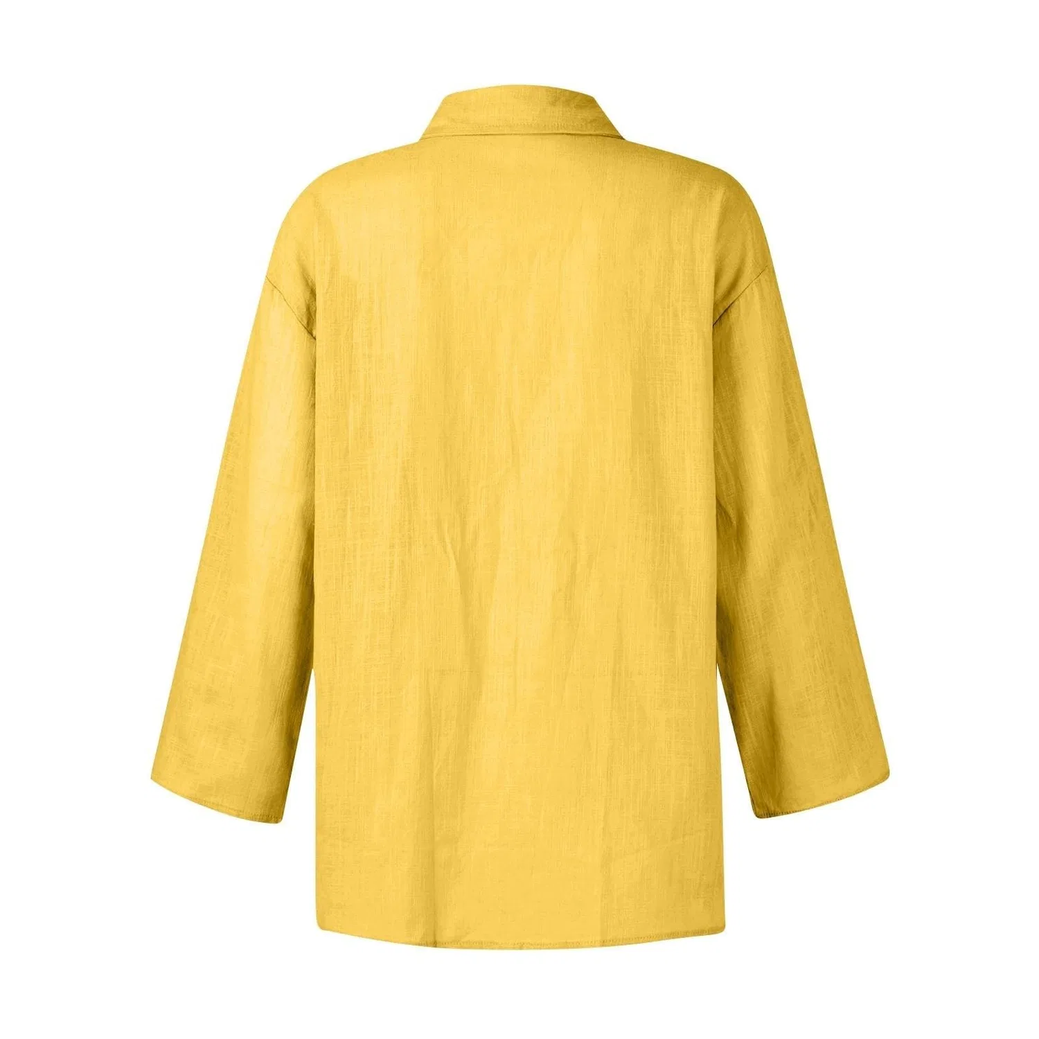 Женская льняная блузка свободного кроя с длинным рукавом, Yellow — фото 3
