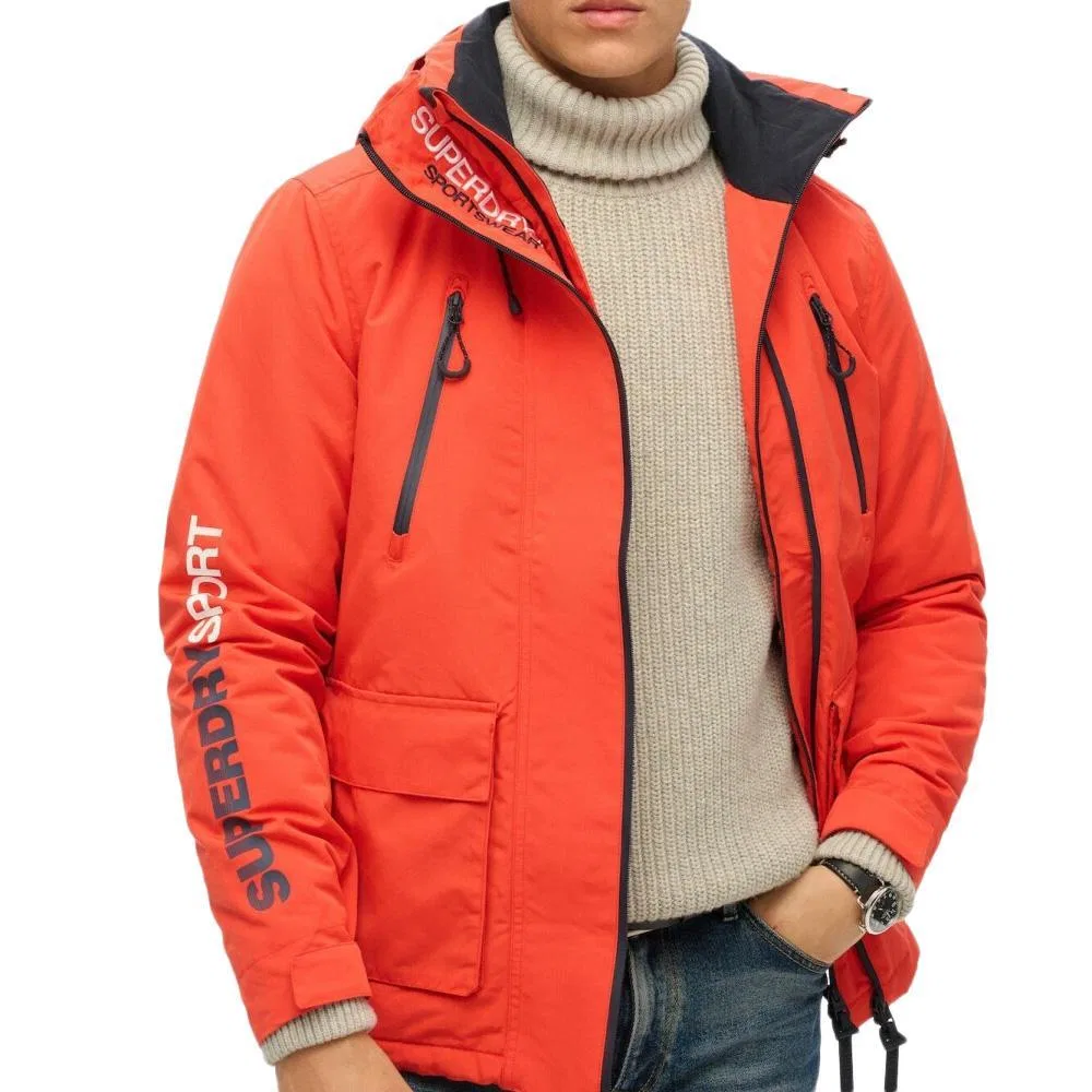 Мужской ветрозащитный плащ с капюшоном Superdry, Orange Fluorescent Flame Orange