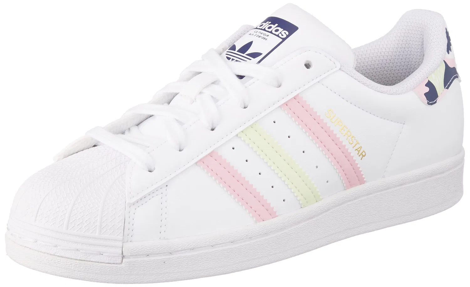 Детские кроссовки для мальчиков с замшей Superstar Adidas, Ftwr White Almost Lime True Pink