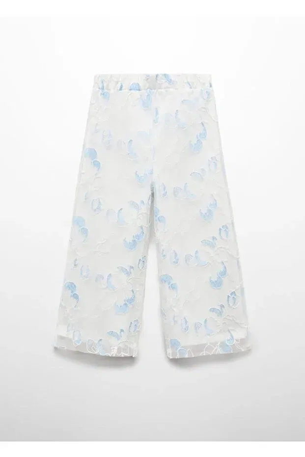 Детские брюки для девочек из тюля Embroidered tulle pants Mango Kids, Off White — фото 2