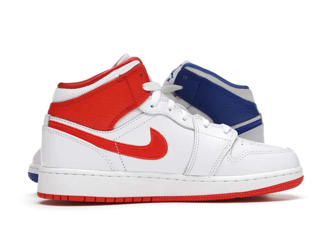 Детские кроссовки для мальчиков с кожаным верхом Jordan 1 Mid Jordan, White/Multi-Color-Chile Red — фото 3