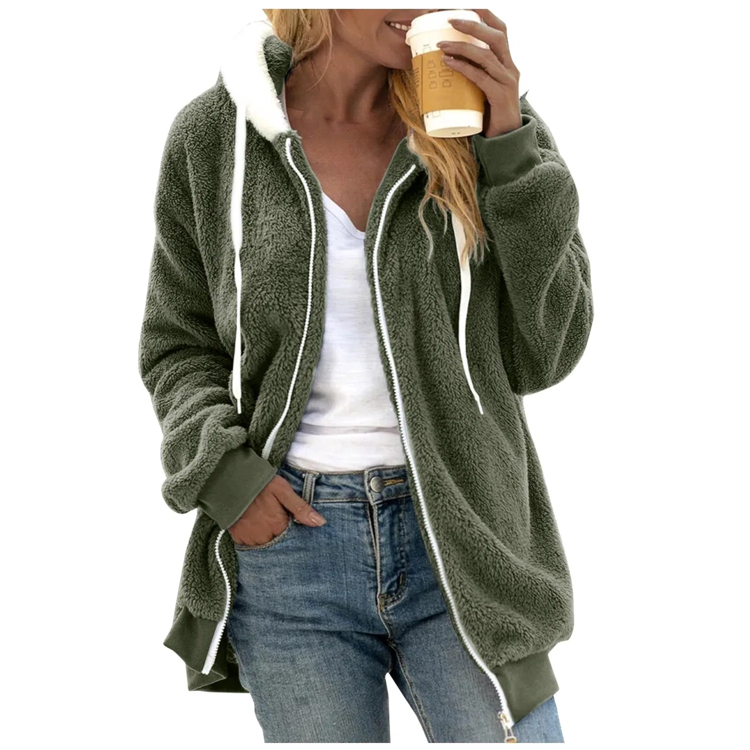 Женская куртка с капюшоном из флиса Plush Jacket for Women Teddy Outdoor, AG2