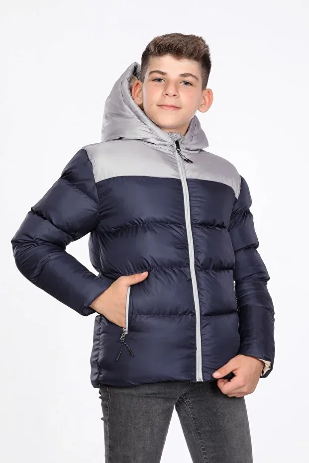 Детское пальто для мальчиков с капюшоном Basics Vodens, Navy Blue — фото 2