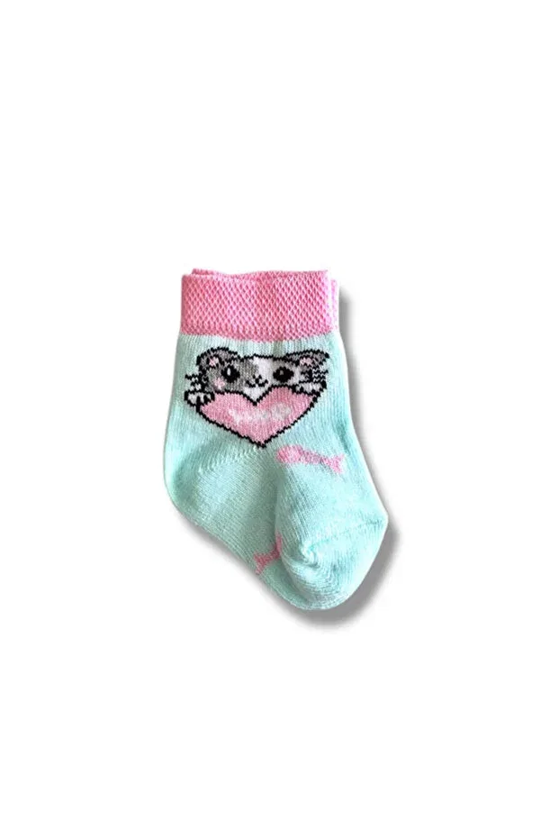 Детские носки для новорожденных хлопковые с принтом Sweet Cat & Flower Embossed Patterned Kindo Baby, Beige — фото 3