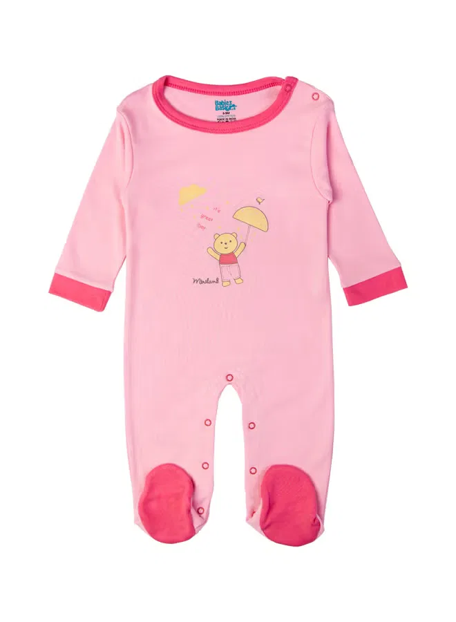 Боди-комбинезон с принтом с длинным рукавом Babies Basic, розовый — фото 4
