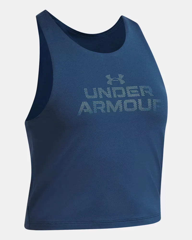 Детская майка-кроп с влагоотводящей тканью UA Motion Branded UnderArmour, Wham Blue/Blue Haze — фото 3