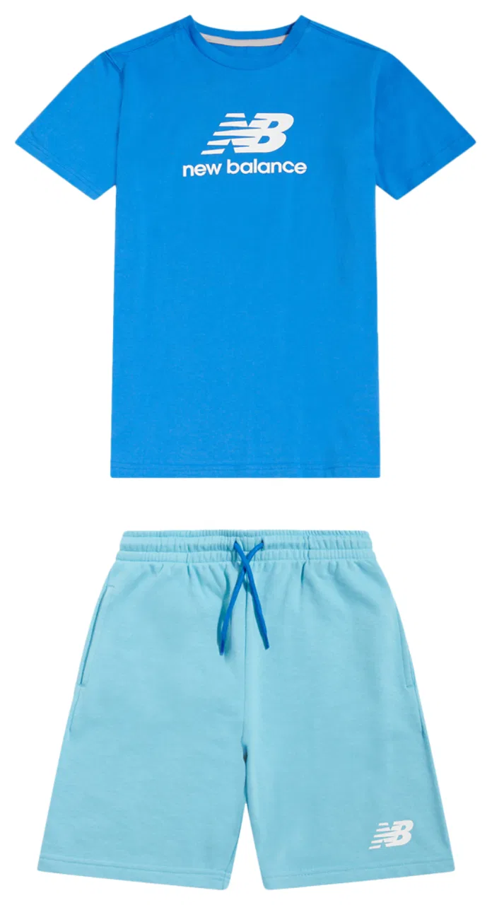 Детский комплект футболки и шорт с принтом Fish and Chips New Balance, Blue Green