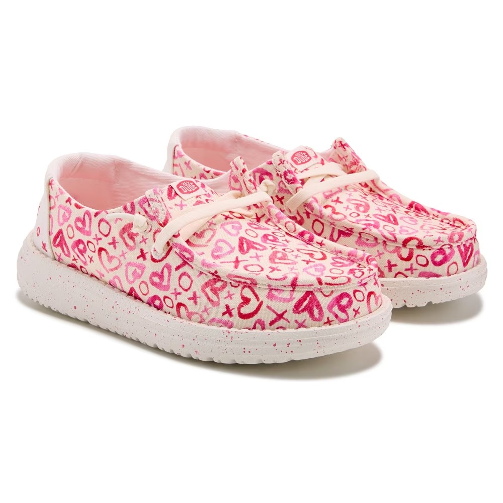 

Детская обувь без шнуровки Heydude wendy slip on shoe little/big kid, pink hearts multi