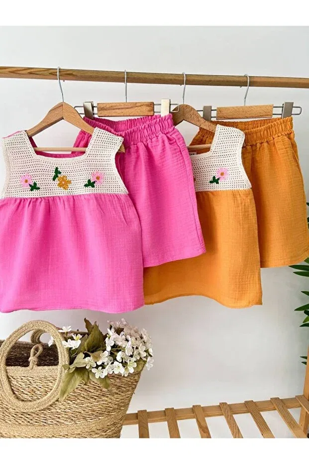 Детские шорты для девочек с вышивкой Yess Butik, Pink — фото 4