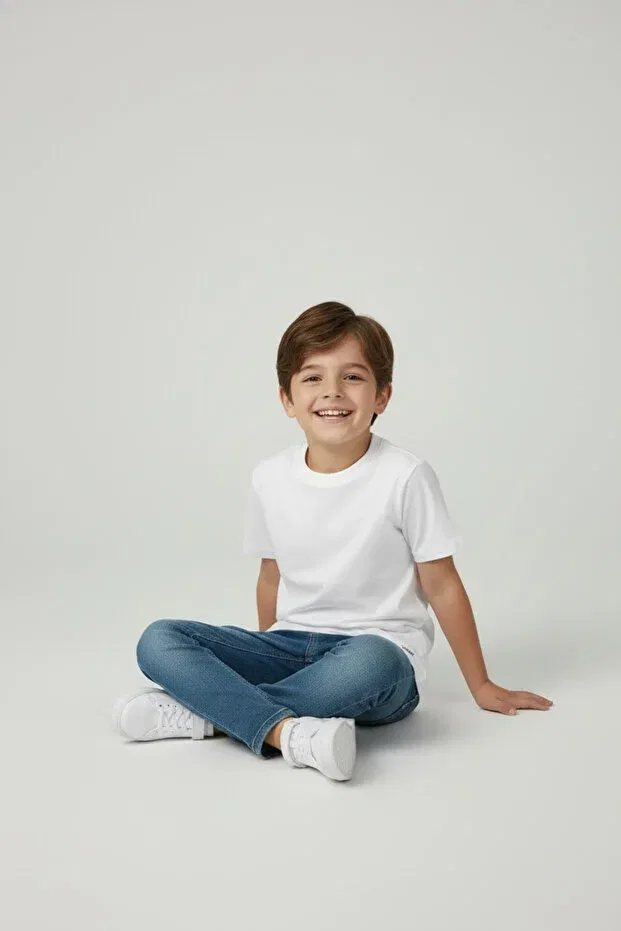 Детский комплект футболок для мальчиков хлопковый Basics Atölye Kids, Ecru Gray Navy Blue — фото 4