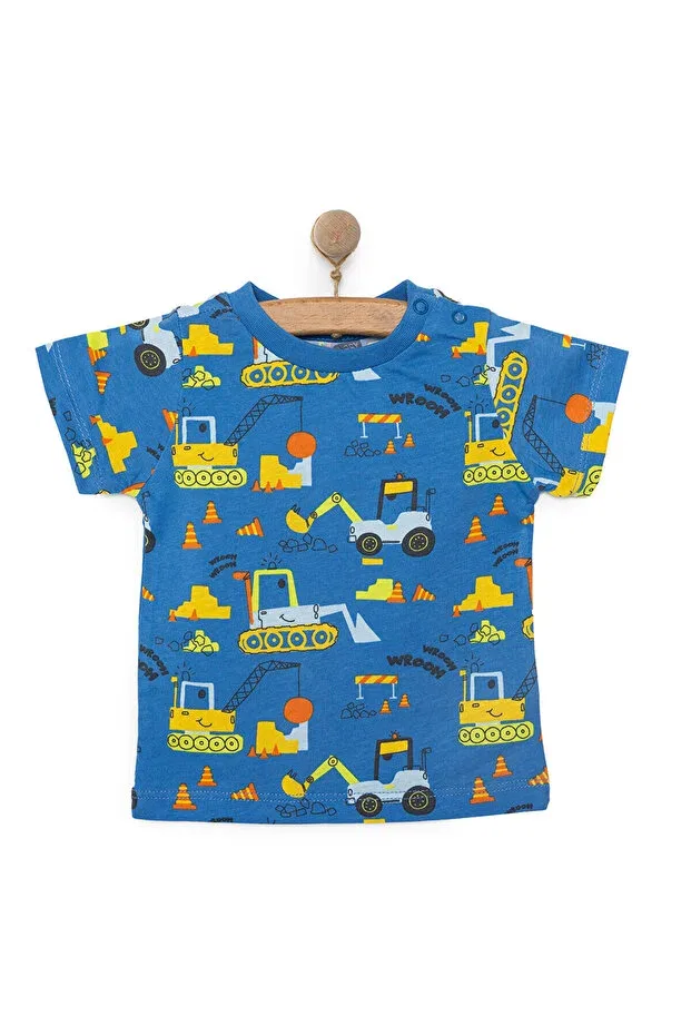 Детская футболка с принтом для мальчиков Hellobaby basic men's scoop pattern t-shirt baby boy Ebebek Hello Baby, Blue — фото 3