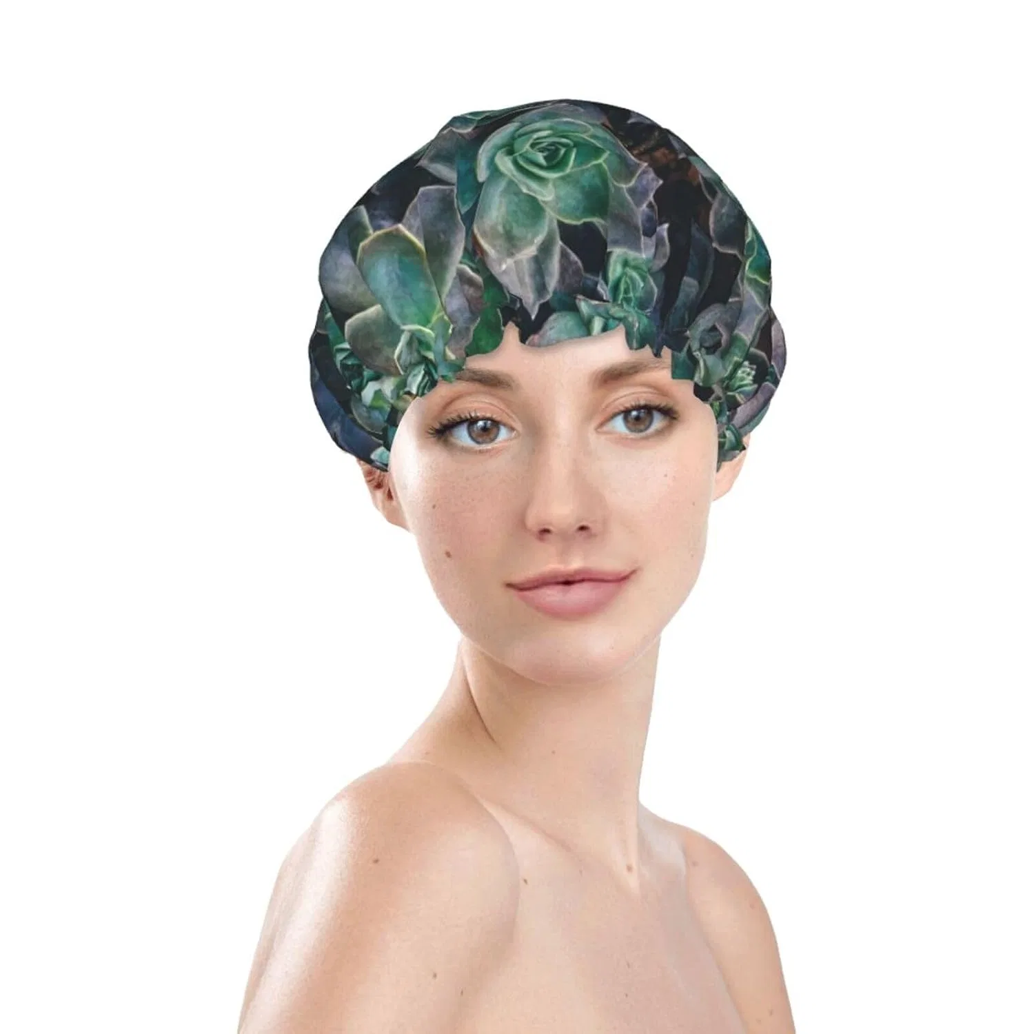 Шапочка для душа Double Layer Waterproof PanaRL, Green Succulent — фото 2