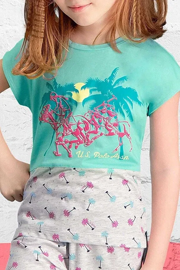 Детские шорты для девочек капри с принтом Licensed U.S. Polo Assn., Mint Green — фото 2