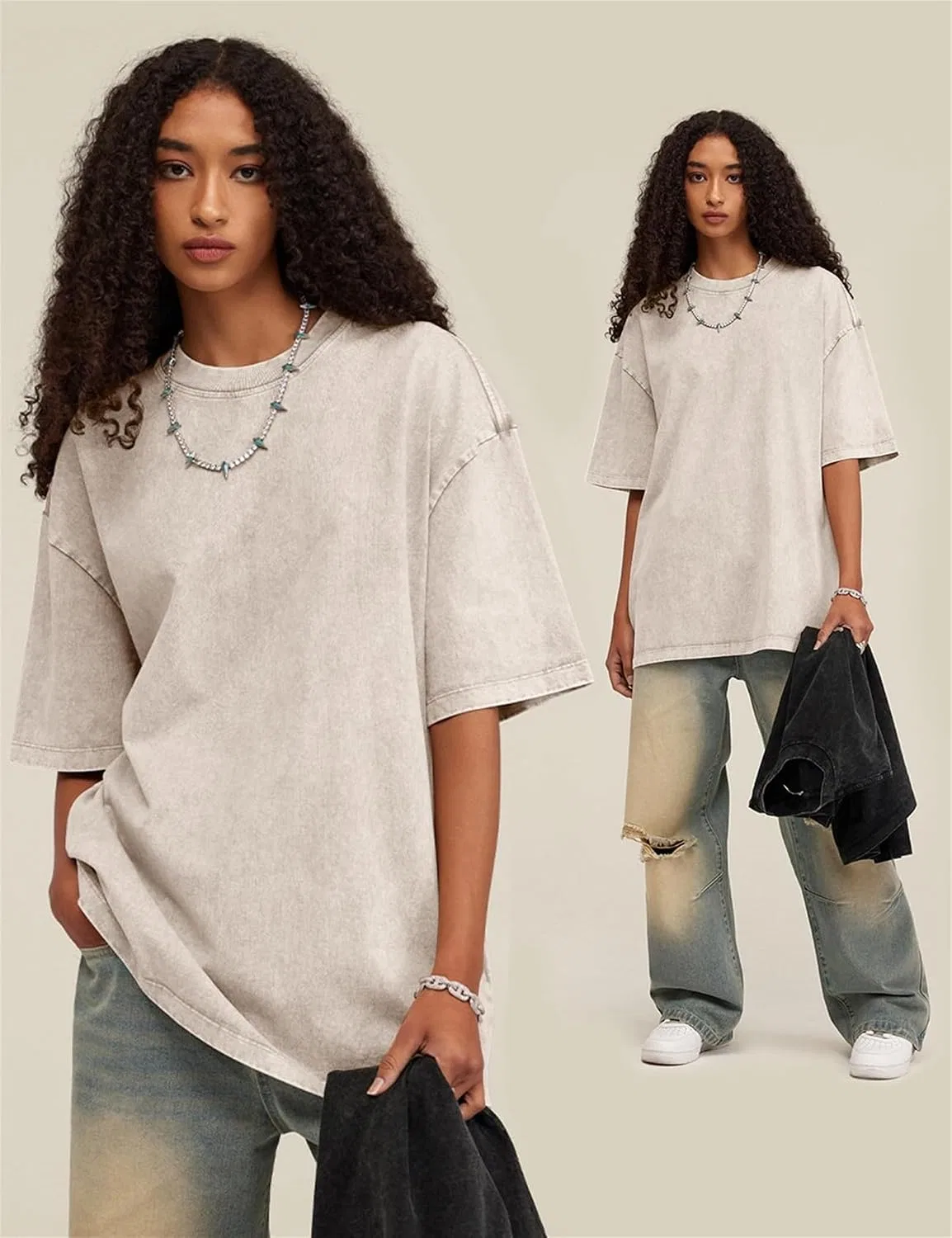 Мужская футболка оверсайз с кислотной стиркой, 3 шт, 3pcs-b — фото 4