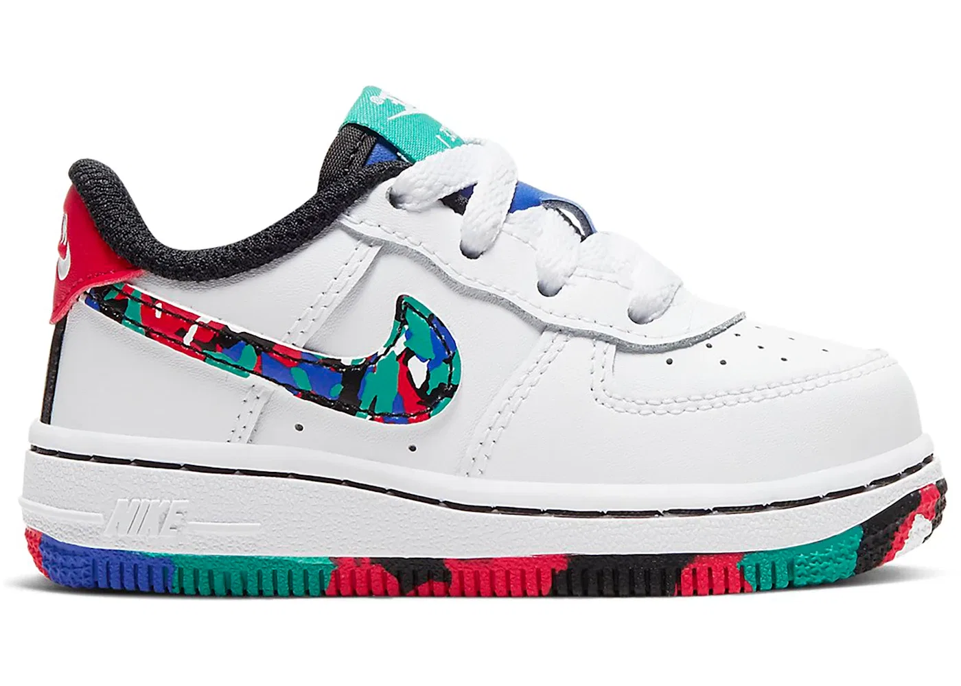 Детские кроссовки с контрастными элементами Nike Air Force 1 Low, White/Hyper Blue-Neptune Green-Multi-Color