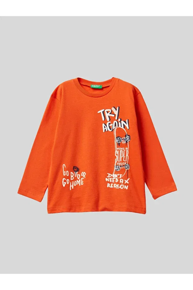 Детские свитшот для мальчиков с принтом Benetton, Orange