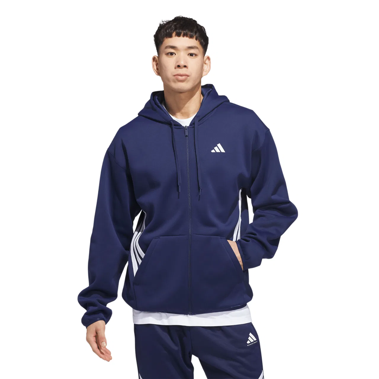 Мужское худи с капюшоном на молнии Crazy Warm Adidas, цвет Team Navy Blue/White