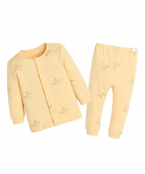 Детский комплект пижамы с принтом Bird Top & Pants moimoln, Yellow