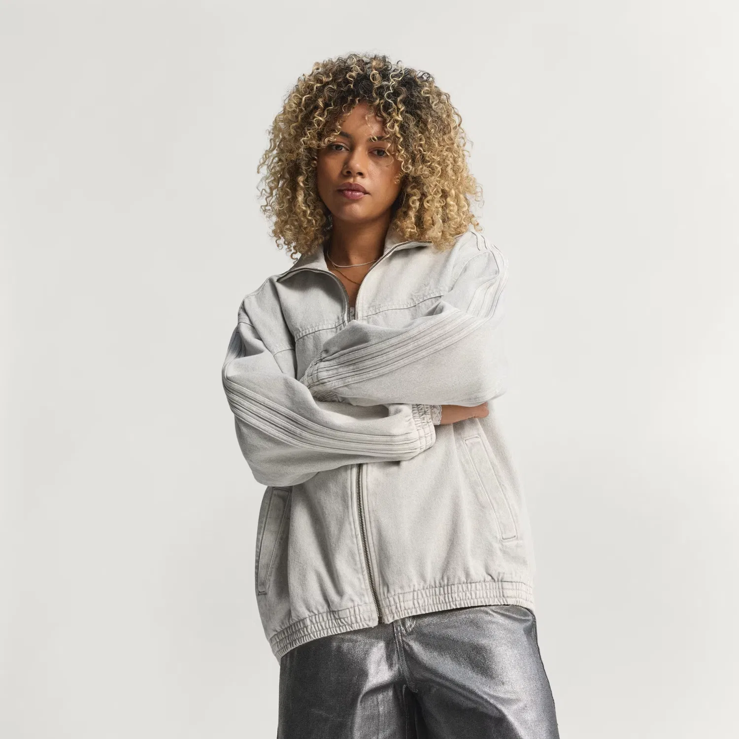 Женская джинсовая олимпийка на молнии Firebird Adilenium Adidas Originals, светло-серый деним