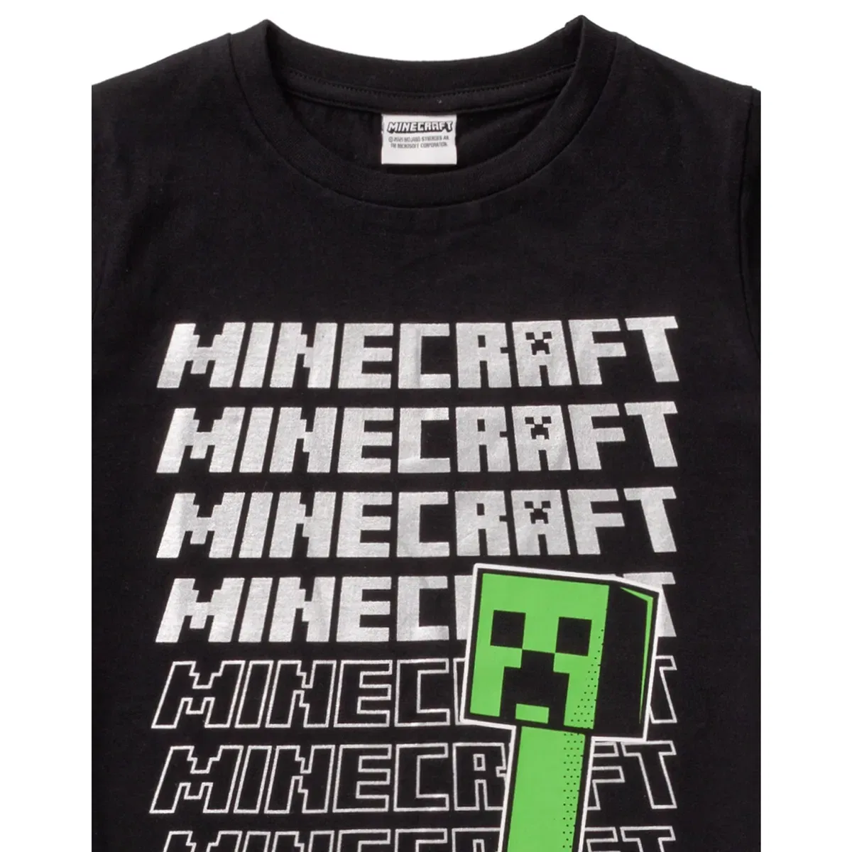 Детская футболка с принтом Creeper & logo Minecraft, Черный — фото 3
