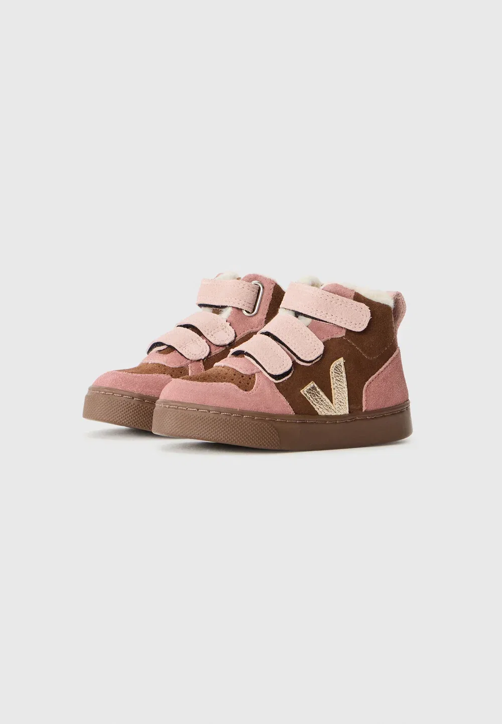 Маленькие унисекс кроссовки v10 - высокие кроссовки Veja, Walnut/Platine/Bark — фото 2