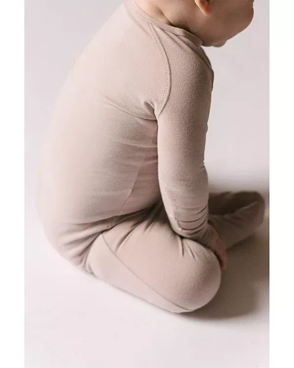 Детское боди-пижама с длинным рукавом Unisex Essentials Sleeper Footie Pehr, Natural — фото 4