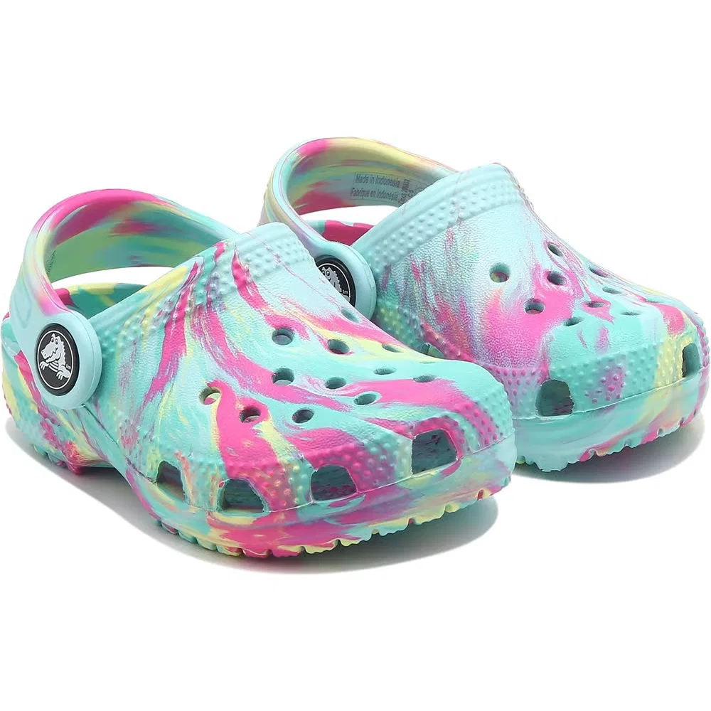 Детские классические сабо с мраморным рисунком для малышей Crocs, Aquamarine Marble