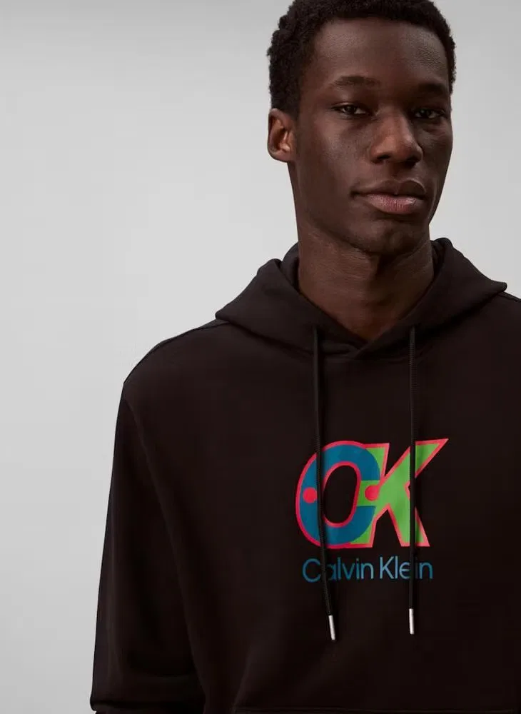Свитшот с длинным рукавом с принтом логотипа Calvin Klein, черный — фото 4