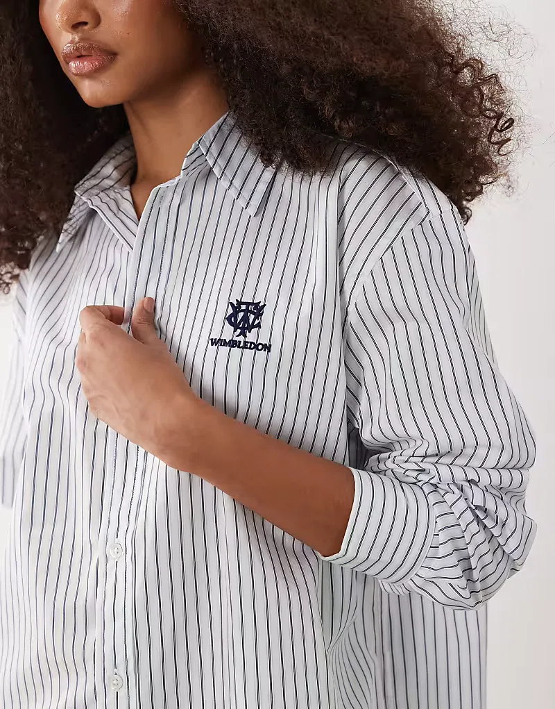 Рубашка  leigh в полоску с вышитым гербом Wimbledon capsule Polo Ralph Lauren, белый — фото 3