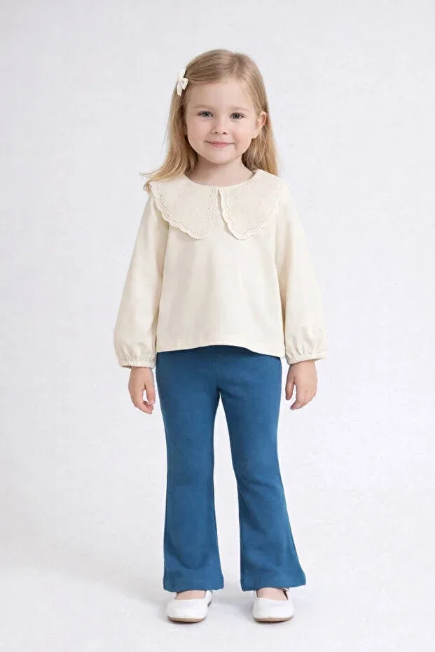 Детские леггинсы для девочек ребристые Ribbed 100% cotton spanish style girls' leggings Nimini Kids, Blue — фото 2