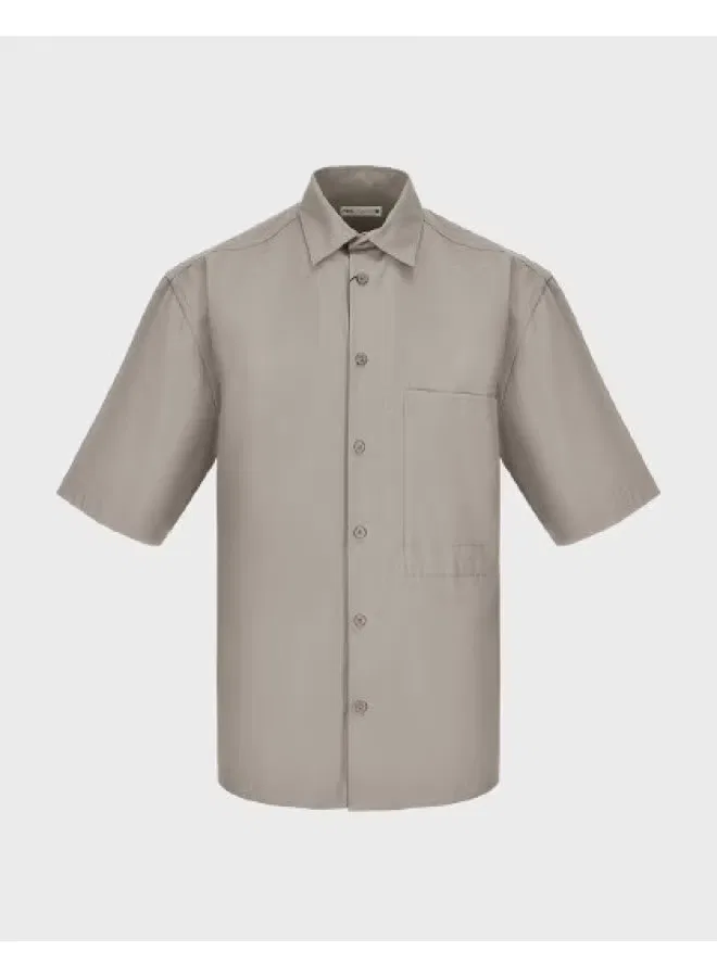 Рубашка с коротким рукавом, дышащая, однотонная, Zara, темно-серо-зеленый