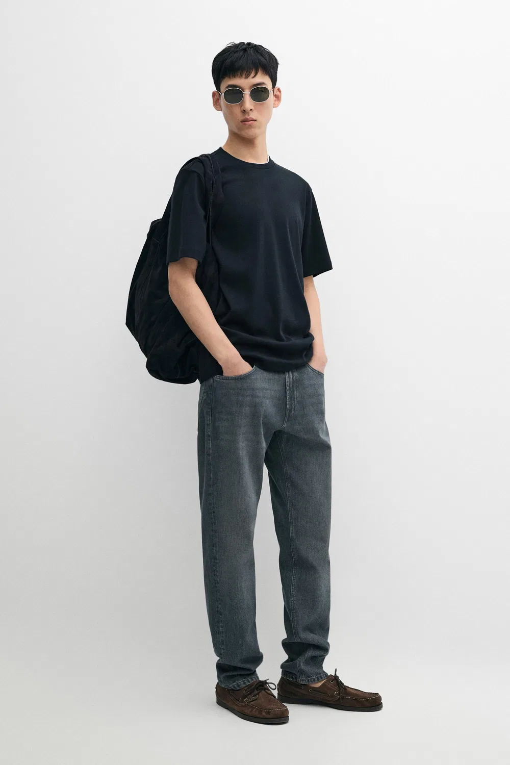 Футболка Massimo Dutti с многослойным воротником, темно-синяя