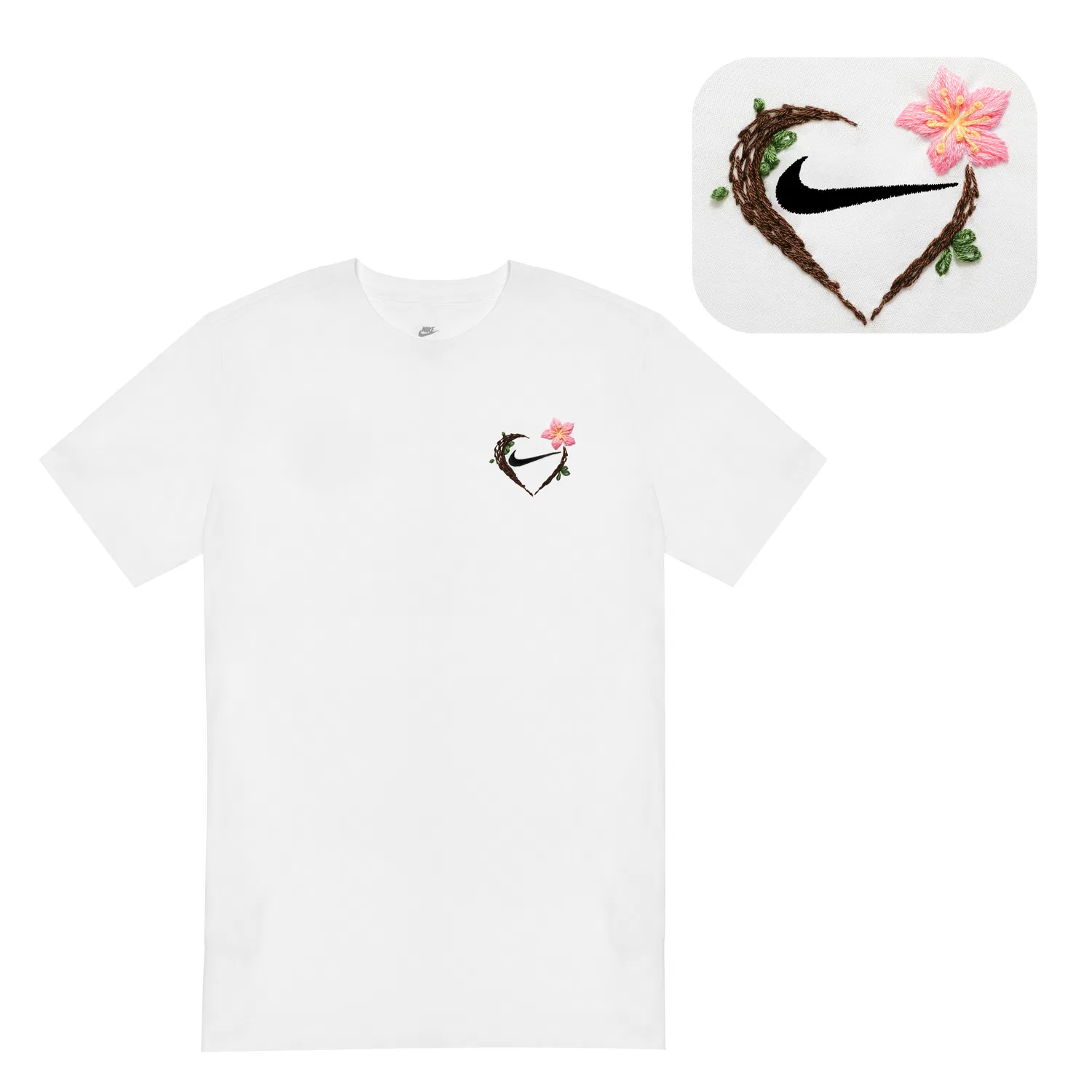 Футболка с ручной вышивкой Unisex White Nike, Белый — фото 3