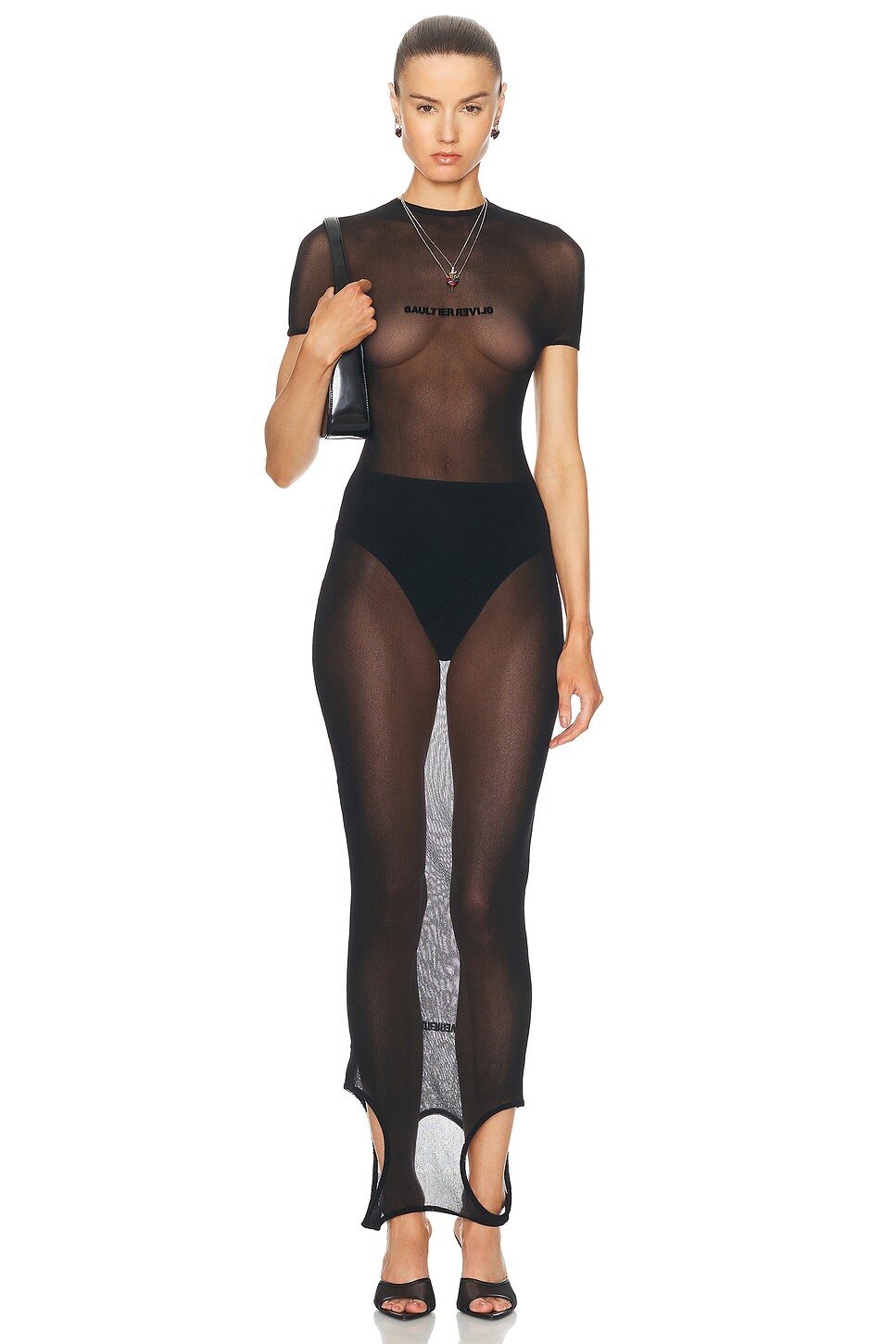 

Сетчатое платье с двумя боками из коллаборации с Shayne Oliver Jean Paul Gaultier, черный