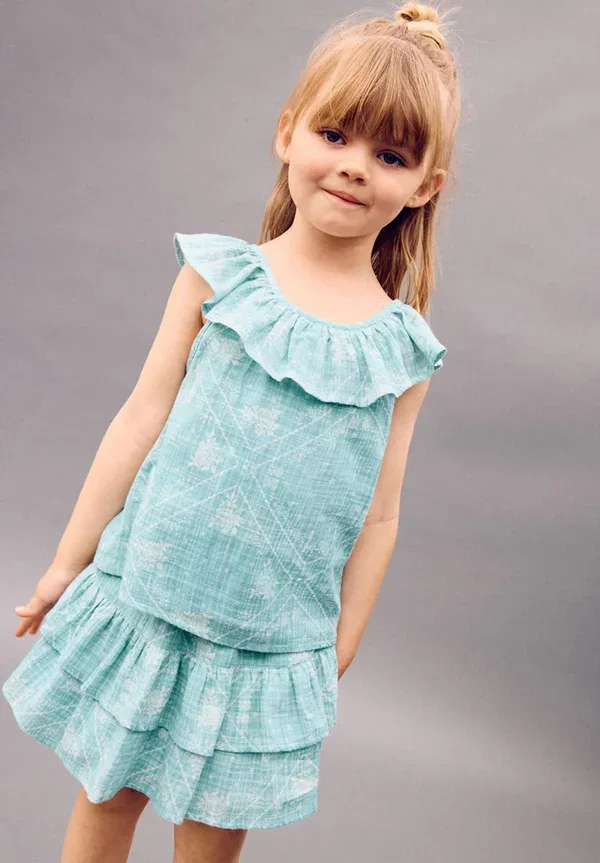 Детская блузка Mango Kids, белый/бирюзовый
