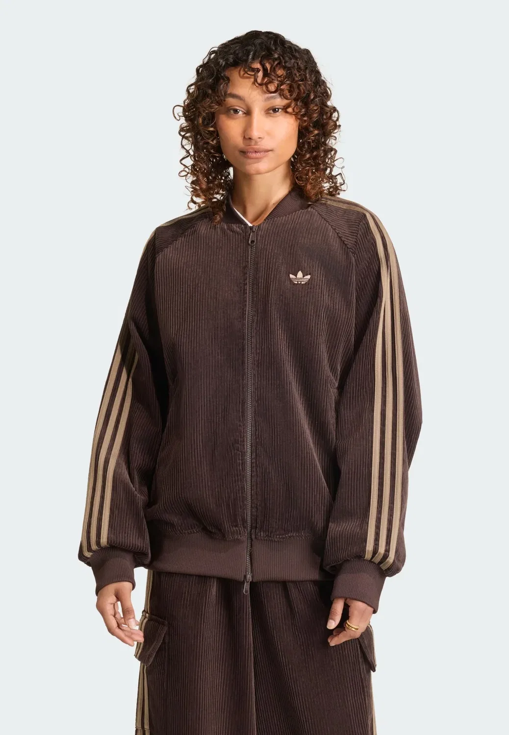 Вельветовая спортивная куртка-бомбер свободного кроя Adidas Originals, Aurora Coffee Khaki Six