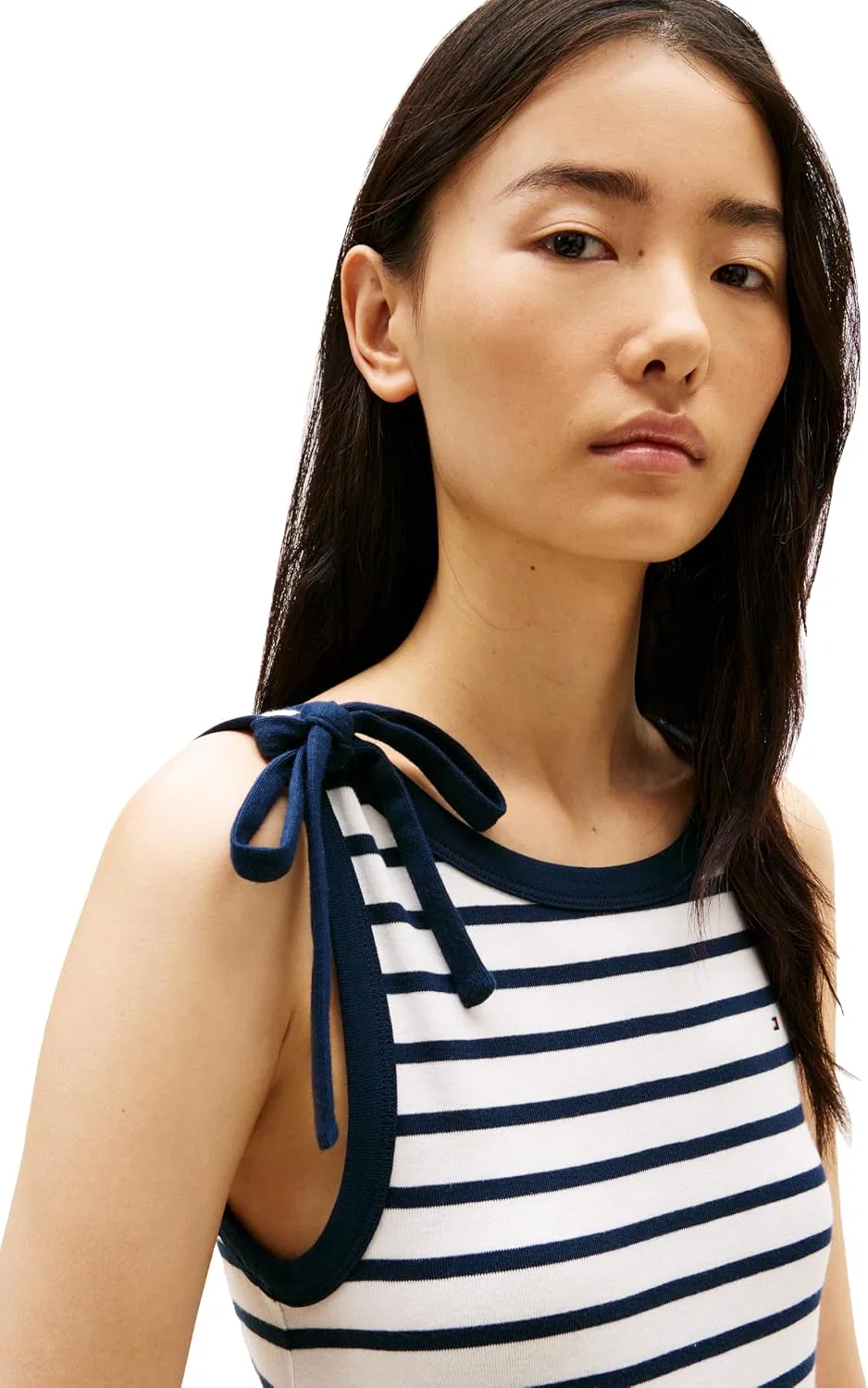 Женское повседневное платье-футболка без рукавов с бантом Tommy Hilfiger, Ecru/Dark Night Navy Stripe — фото 2