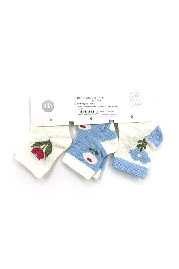 Детские носки для новорожденных хлопковые 3-Pack baby socks 401 Bebitof, Ecru-Blue