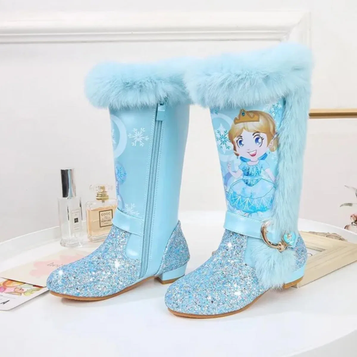 Детские зимние сапоги для девочек с принтом Dids snow boots, Sky Blue Glitter — фото 3
