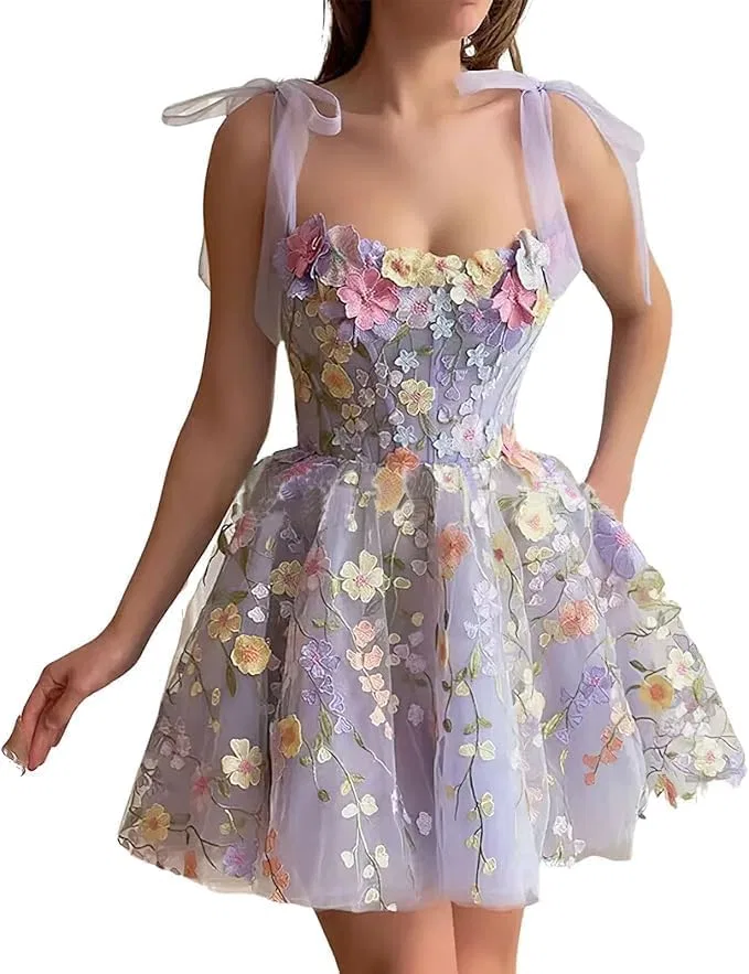 Женское коктейльное платье с 3D цветочным кружевом, Light Purple — фото 2