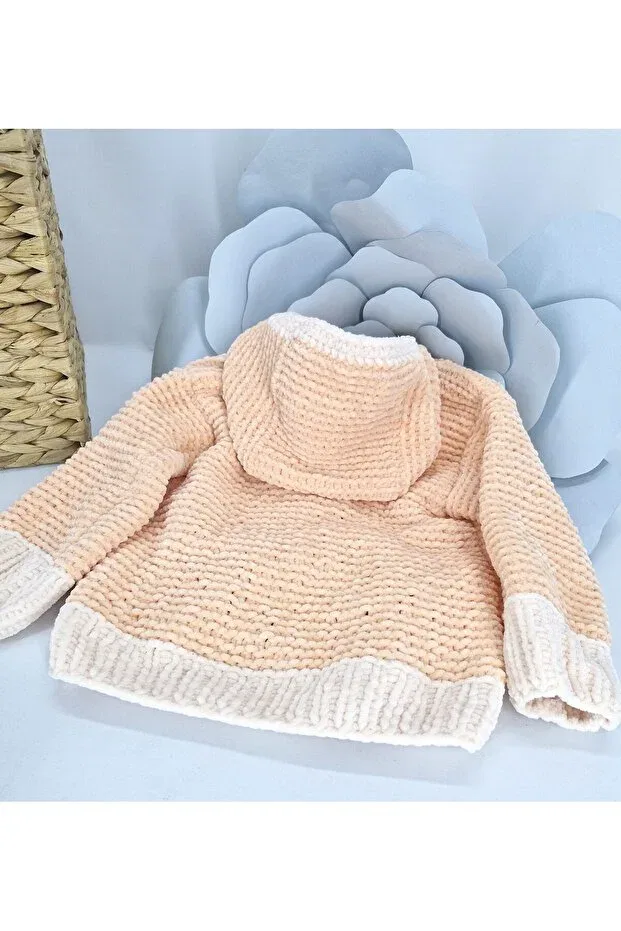 Детский кардиган для девочек с капюшоном Hand Knitted Hooded Velvet Girl's Cardigan Evitle, Salmon — фото 4