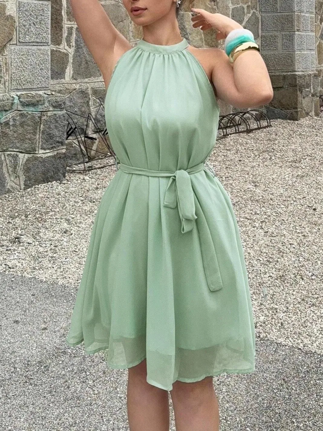 Женское повседневное платье А-силуэта из шифона, Mint Green — фото 3