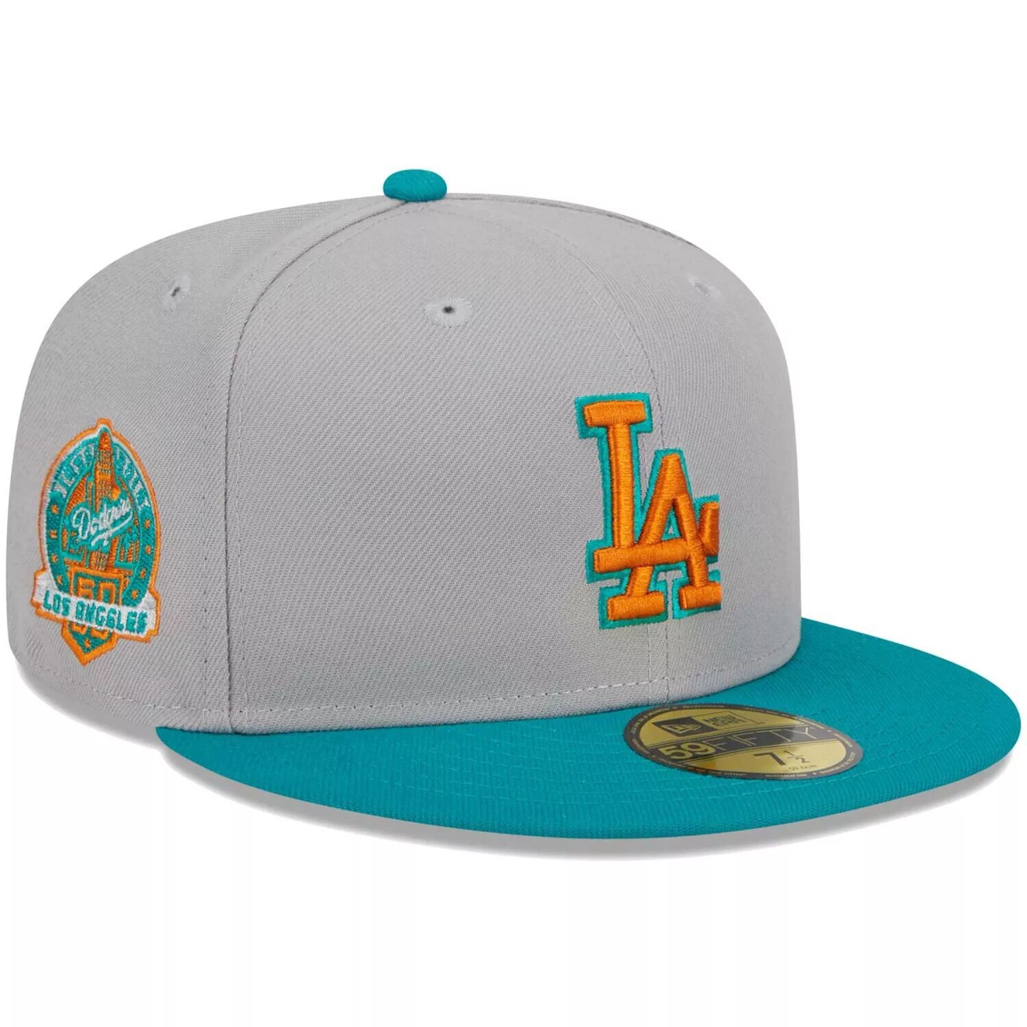 

Мужская приталенная шляпа New Era Grey/Teal Los Angeles Dodgers 59FIFTY