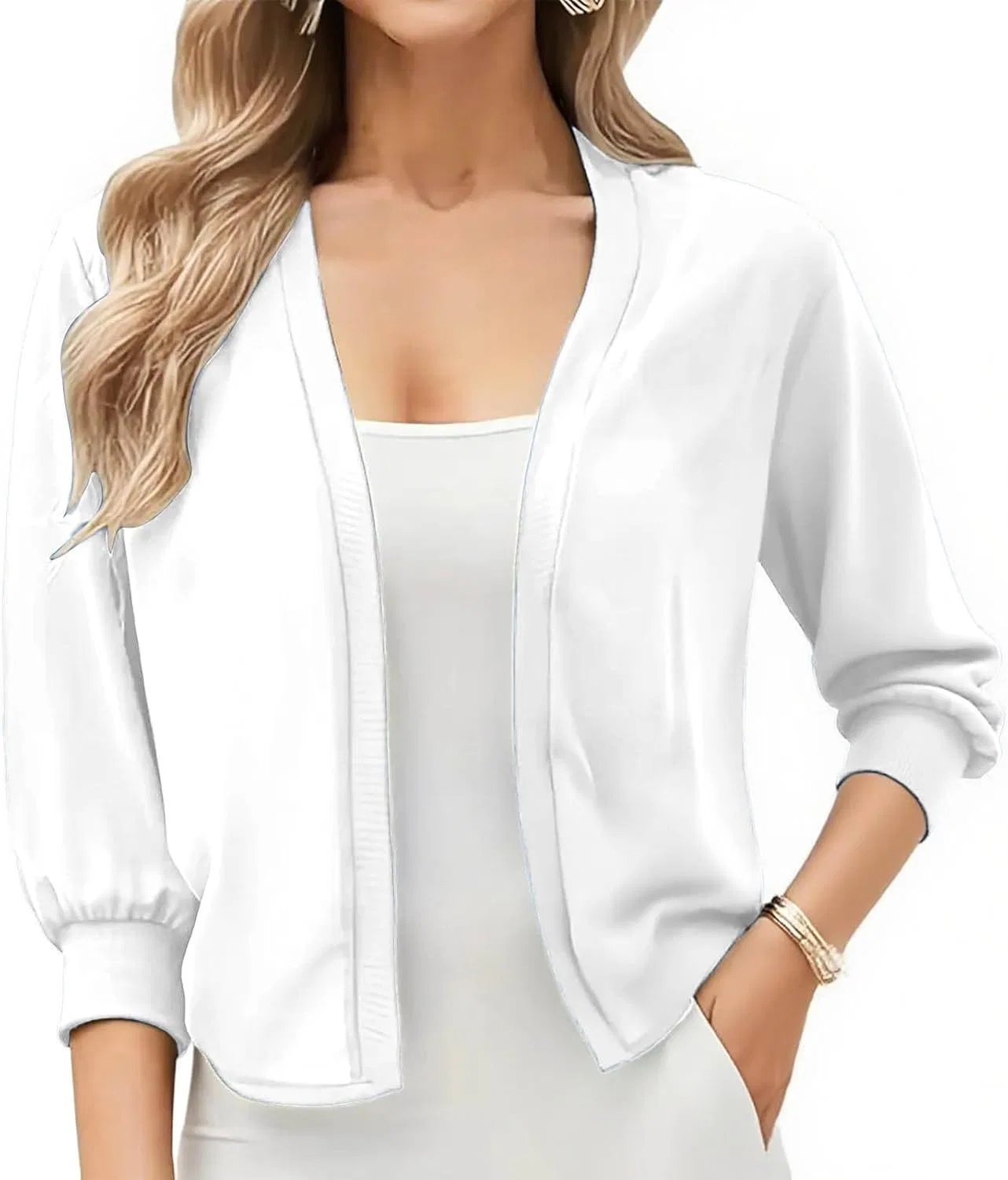 Женский кардиган без застежки с коротким рукавом, хлопковый, 02#white