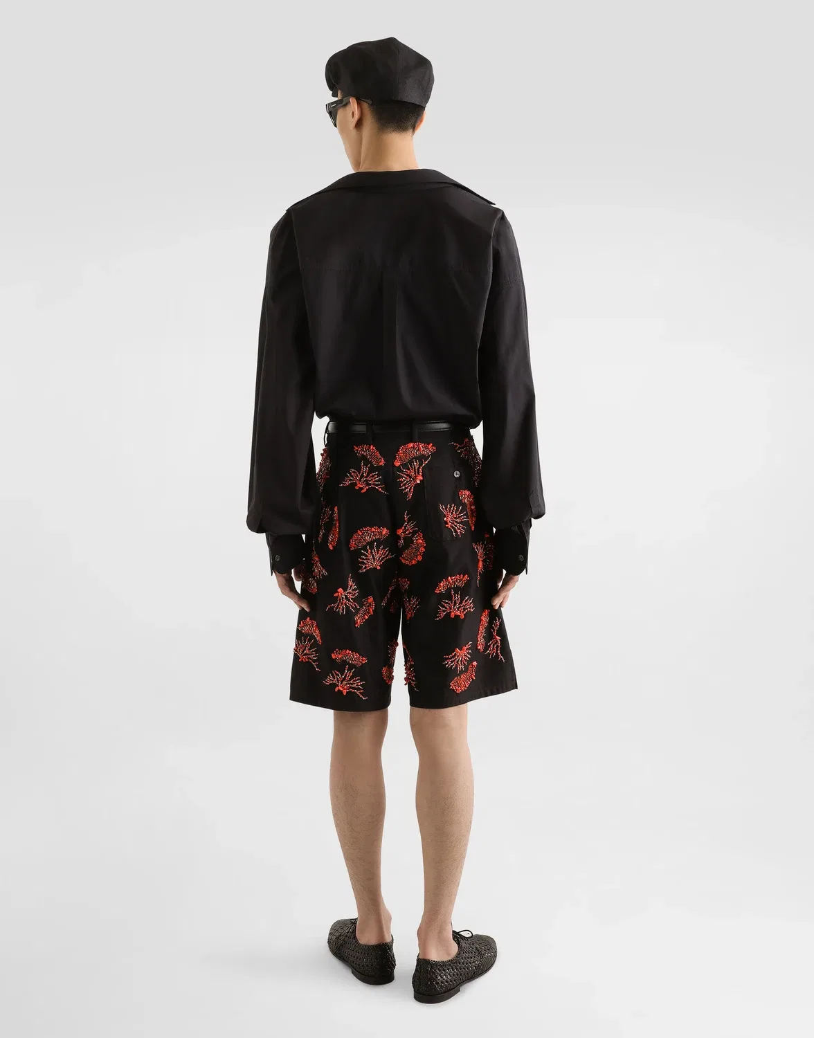 Хлопковые саржевые шорты с коралловой вышивкой Dolce & Gabbana, черный — фото 3