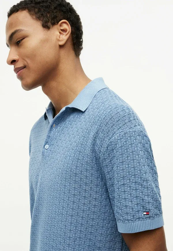 Поло хлопковое Gmd structure ss polo Tommy Hilfiger, Brisk Blue, синий — фото 4